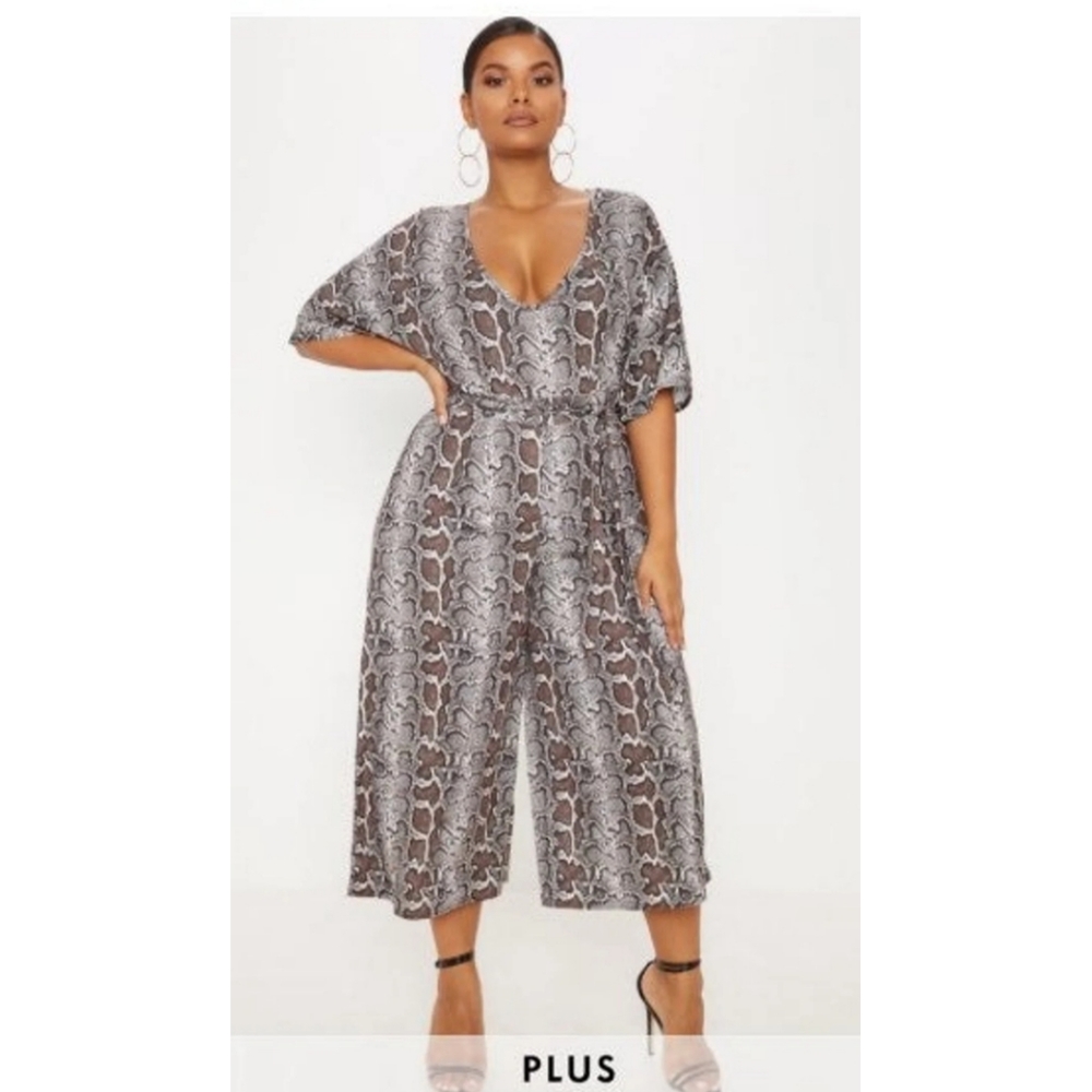Pretty Little Thing snake print jumpsuit 16 wide leg